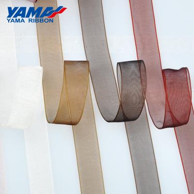 China Double Face YAMA Factory Stocked 3-75mm Solid Color Sheer Light Brown Organza Sliver for sale