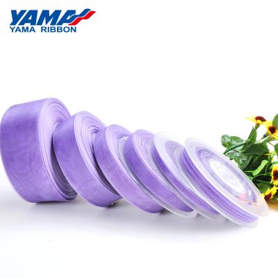 China YAMA Double Face Factory Stocked 3-75mm Solid Color Violet Purple Organza Ribbon Sheer Light for sale