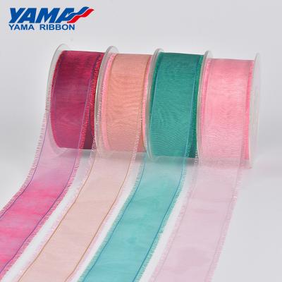 China Double Face YAMA Factory 16/25/38 mm 100% Solid Color Polyester Ombre Organza Fringe Double Face Polyester Sliver RIBBONS Pure Polyester for sale