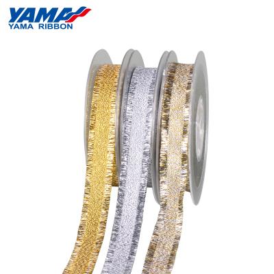 China Double Face YAMA Factory 16/22/38 Mm Metallic Braided Glitter Fringe Ribbon For Gift Wrapping for sale