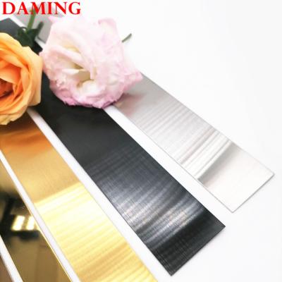 China Modern Ceramic Tile 304 Stainless Steel Junction Panel Metal Trim 8k Gold Titanium Strip 25mm for sale