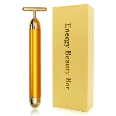 China Wrinkel Removal Popular Skin Care Tools Wrinkle Treatment Energy Beauty Bar T Shaped 24k Gold Pulse Facial Massager for sale