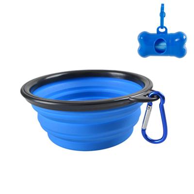 China Stored Dog Bowl with Poop Bags Pouch Wholesale Collapsible Collapsible Silicone Travel Dog Bowl Portable Set for sale