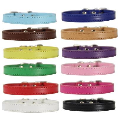 China Ifeel Stocked Wholesale Custom Adjustable Durable D-ring Double Metal Dual PU Stitching Leather Dog Collar Bulk for sale