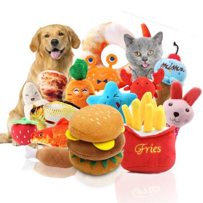 China 2020 Hot Stuffed Cat Toys Squeaky Pet Chew Stuffed Pet Chew Dog Toys Anti Bite Amazon Simulation Creative Food Puppy Stuffed Squeaky Toys for sale