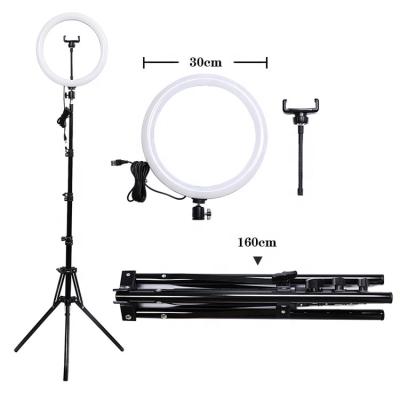 China Adjustable Brightness LED Selfie Ring Light 12 Inch Dimmable Camera Photography Lighting 30CM Ring Lamp With Tripod Stand for sale