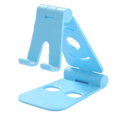 China Large Size Mini Plastic Cell Phone Holder Desktop Mobile Phone Stand Blue Foldable Double Phone Bracket for sale