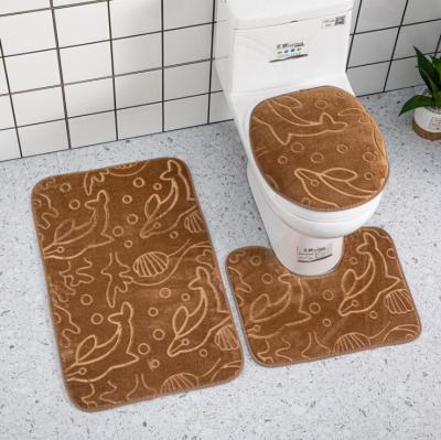 China 2021 New Style Bathroom Microfiber Washable Super Soft Bath Mats 2pc Set 3 Piece Cover Set Anti-Slip Toilet Floor Mat for sale