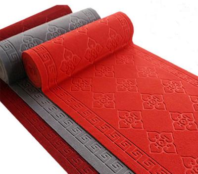 China Washable Can Be Brushed Cut Embossed Material Reception Material Aisle Aisle Roll Mat Roll Hotel PVC Red Carpet Embossed Bottom for sale