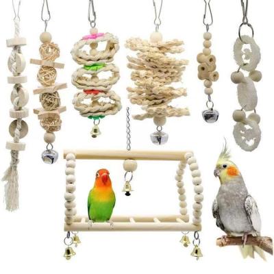 China Viable Hot Selling Amazon Bird Chew Toys Swing Cage Accessories Log Color Pet Toys Bird Wooden Toys for sale