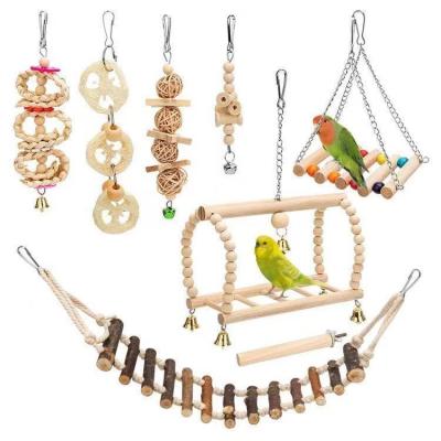 China Wholesale Viable Toy Amazon Singing Bird Popular Natural Wooden Bird Toys Chewing Toys 8 Pieces In One Set for sale