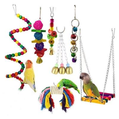 China Viable Toys Cage Props Suspension Bridge Beads Ladder Bell String Rattan Ball String Bird Chewing Toys for sale