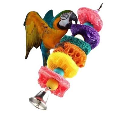 China Viable Pet Supplies String Loofah Collateral Hand Grasping Bird Sharp Colorful Slice Loofah Toy Toy for sale