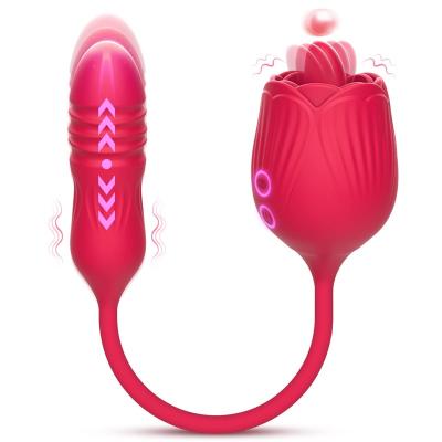 China 4x10 Modes Rose Toy Vibrator for Women, Clitoris Licking Vibrator with Butt Thrusting and Vibrating Plug, Upgraded 4 in 1 Clitoris Stimulator for sale