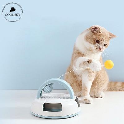 China GOODSKY Stocked Shake Ball Cat Toy Ping Pong Carousel Pet Soothing Toy Table Tennis Feather Teasing Turntable for sale