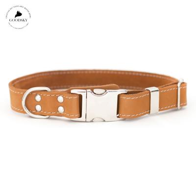 China GOODSKY Quick Release White Single Solid Italian Pet TrainingReal Durable Leather Dog Collar for sale