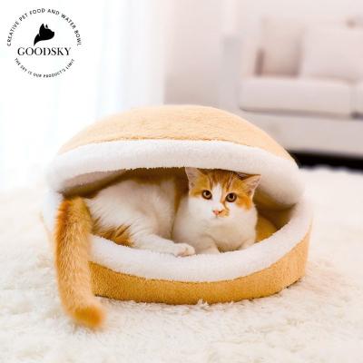 China GOODSKY OEM Removable And Washable Comfortable Dog Cat Bed Cave Houses Stocked Cave Shape Burger for sale