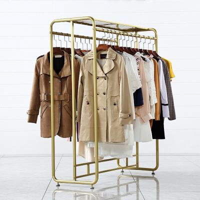 China Retail Stores Nordic Style Metal Wardrobe Shop Gold Display Commercial Clothes Hanging Rack Rack Hanger Rack For Fashion for sale