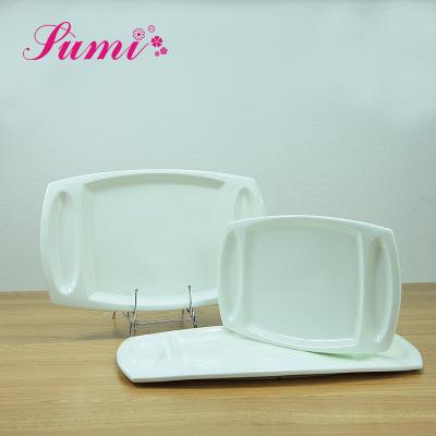 China Sustainable New Design White Non-Slip Food Porcelain Serving Trays White Porcelain for sale