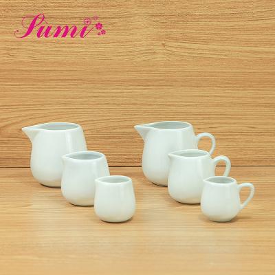 China Hot sale 50ml/100ml/150ml/200ml porcelain viable white milk jug without handle for sale