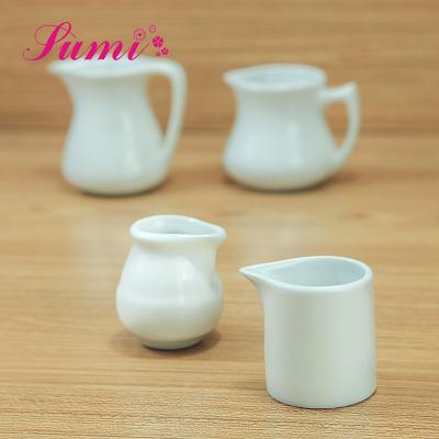 China Factory Outlet Viable MOQ 200 50ml/60ml Mini Porcelain Sugar Milk Jug Creamer Jar White Ceramic Pitcher Set for sale