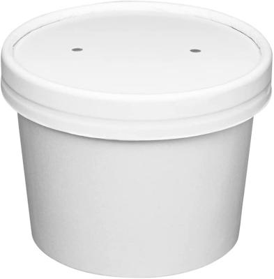 China 8 oz white paper paper food containers with vented lids, to go hot soup bowls to soup cups, disposable ice cream cups for sale