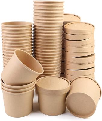 China 12 Ounce Kraft Paper Food Containers With Vented Lids, To Go Hot Soup Bowls To Soup Cups, Disposable Ice Cream Cups for sale