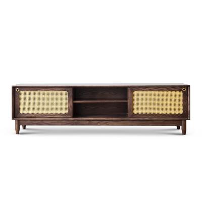 China Simple Classic Wooden Rattan Wall Cabinet Living Room Rattan Furniture TV Stand (Other) Adjustable Hot Sale New Design for sale