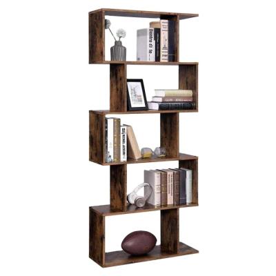 China Durable 5-Tier Storage S-Shaped Rack Storage Shelving, Freestanding Decorative Display and Room Divider, Rustic Brown for sale