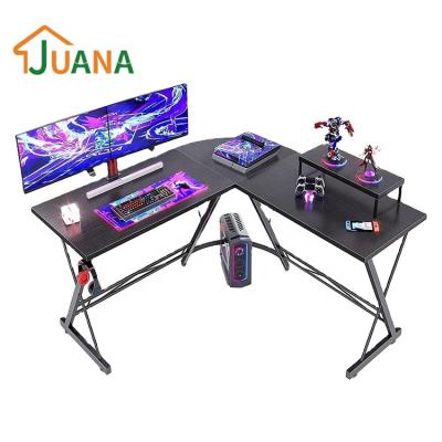 China Large JUANA Industrial Wooden RGB Gaming Desk Corner Physical Channels Table Home Office Furniture Metal Extendable L Shaped Frame For Bedroom for sale