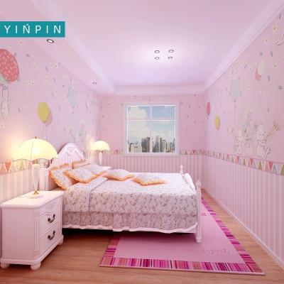 China Waterproof+ECO-Friendly Popular Funny Pink Bunny Balloon Cartoon Custom Mural Wallpaper For Kids Room for sale