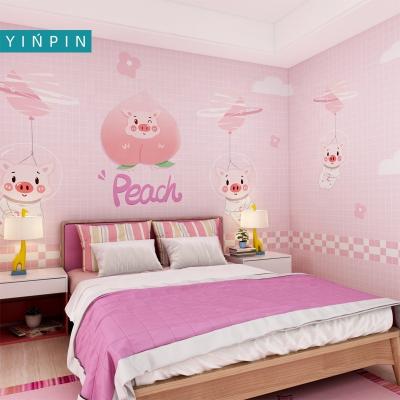 China Fun Pink Pig Waterproof+ECO-Friendly Cartoon Decorative Mural Wallpaper For Kids Room for sale