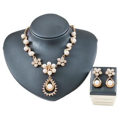 China Fashionable Romantic LAN PALACE Bride Flower Pearl Necklace Stud Earrings Jewelry Sets For Women Wedding Party Cheap Wholesale Price for sale