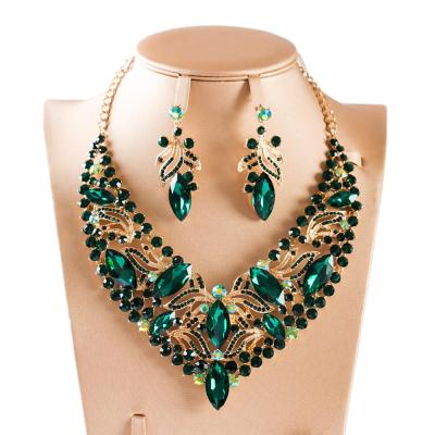 China CLASSIC Colorful Gold Color Jewelry Set Africa Nigeria PALACE LAN Glass Necklace And Earrings For Wedding for sale