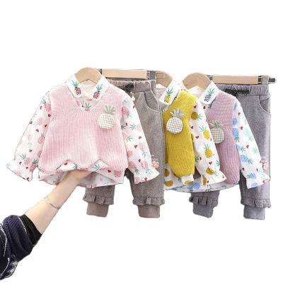 China 2021 sweet new three-piece suit western style baby girl sweater vest suit spring and autumn clothing for sale