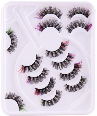 China Colorful Wholesale Chemical Fiber Color False Eyelashes 7 Pairs Of Thick Curling Simulation D Curved Eyelashes for sale