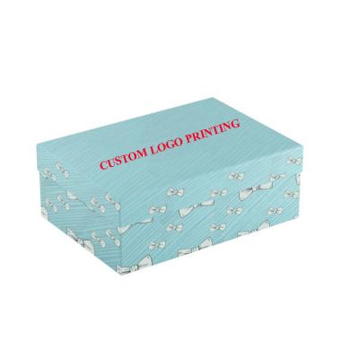 China Handmade wholesale custom logo top lid printing bow paper box gift packaging box blue kids clothes for sale