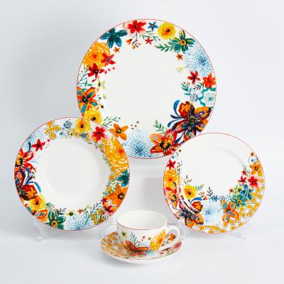 China Viable Wholesale Flower Colored Spring Dish Table Setting 12pieces 16pcs 18pcs 20pcs Antique Porcelain Dinner Set for sale