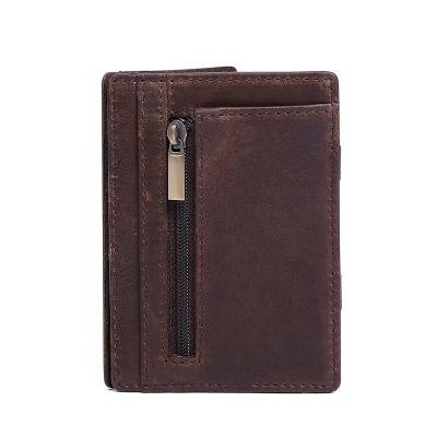 China Retro Multifunctional Genuine Leather Anti-theft Purse RFID Blocking Multifunctional Zipper Card Holder Mini Wallet For Man for sale