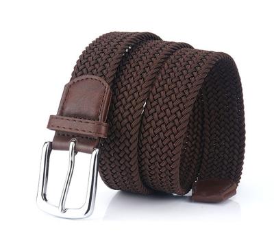 China High Quality Heavy Duty Pin Buckle Kint Stretch Elastic Woven Belt With Leather Tab End Tip Suede for sale