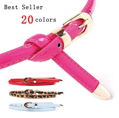 China 1.2 Cm 20 Shiny Multi Colors Price Cheap Shiny PU Lady Thin Waist Wholesale Skinny Leather Belt For Women Dress Accessory for sale