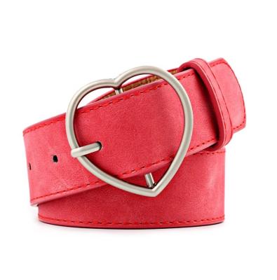 China Nubuck 9 Colors Frosted Faux Leather Casual Jeans Women Pants Belt With Heart Buckle for sale