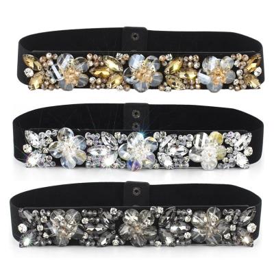 China High Stretchy Elastic Waistband Slimming Glitter Stone Rhinestone Beaded Crystal Belt Waist Decor for sale