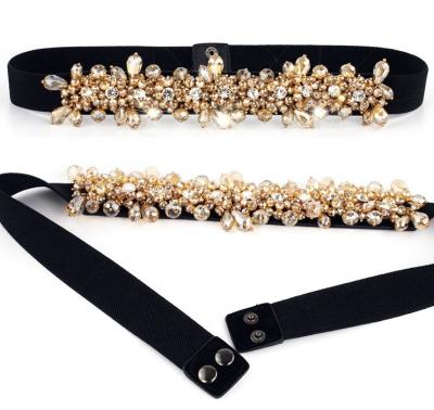 China High Stretch Luxury Crystal Gem Elastic Women Ladies Dress Rhinestone Belt For Party Wedding for sale