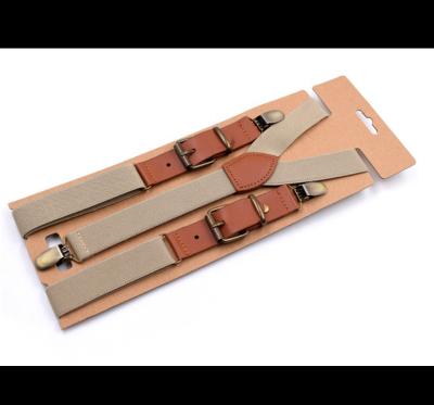 China Adjustable High Quality Durable Metal Clips PU Leather Y End 2.5cm Vintage Adjustable Shape Elastic Suspender For Kids for sale