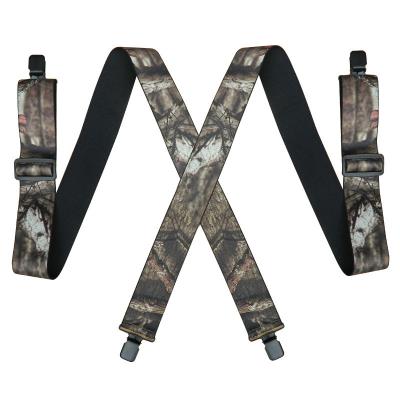 China Fully Adjustable Strong Heavy Duty Clips Hunting Work Braces 5cm Wide Adjustable Man Camouflage Printed Suspenders X-back Shape for sale