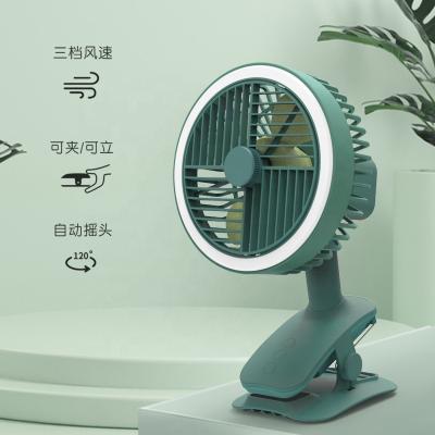 China With Light 2021 New Type Shaking Main Wall Mounted Mini Desk Table Fan Baby Carriage USB Charging Clip Fan With Light for sale