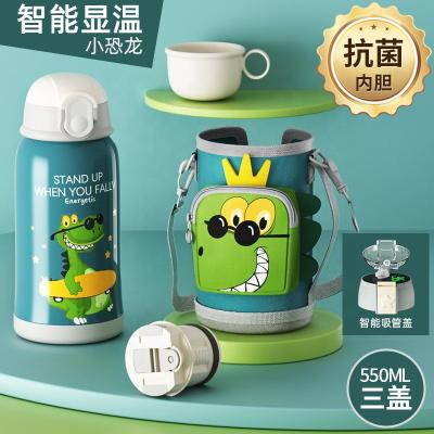 China Stainless Steel Kids Thermos Cup 550ML PORTABLE Antibacterial Kids Straw Cup With Smart Cover for sale