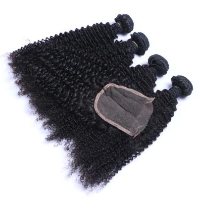 China Water Wave 10A Grade Brazilian Virgin Hair Extension Wholesale 4*4 Lace Closure Headband Bundle Curly Weft Closure for sale