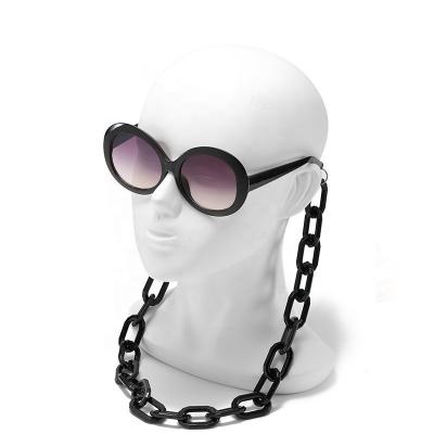 China New Trendy Cat Eye LBAshades Frame Chain Thick Round Sunglasses With Chain Sunglass 2022 In Stock for sale